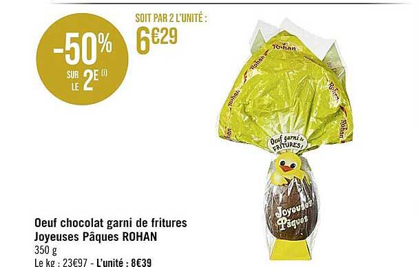 oeuf chocolat garni de fritures joyeuses pâques rohan