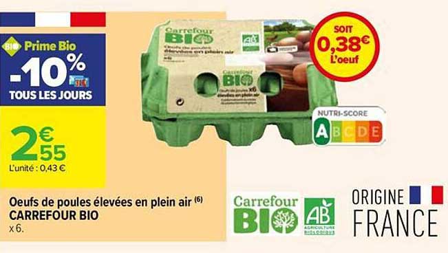 œufs de poules élevées en plein air carrefour bio