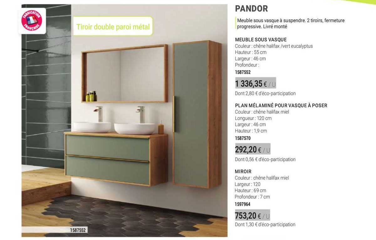 pandor mueble sous vasque plan mélaminé pour vasque à poser miroir