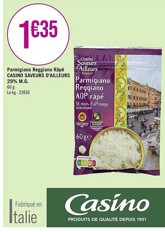 parmigiano reggiano râpé casino saveurs d'ailleurs 29% mat. gr.