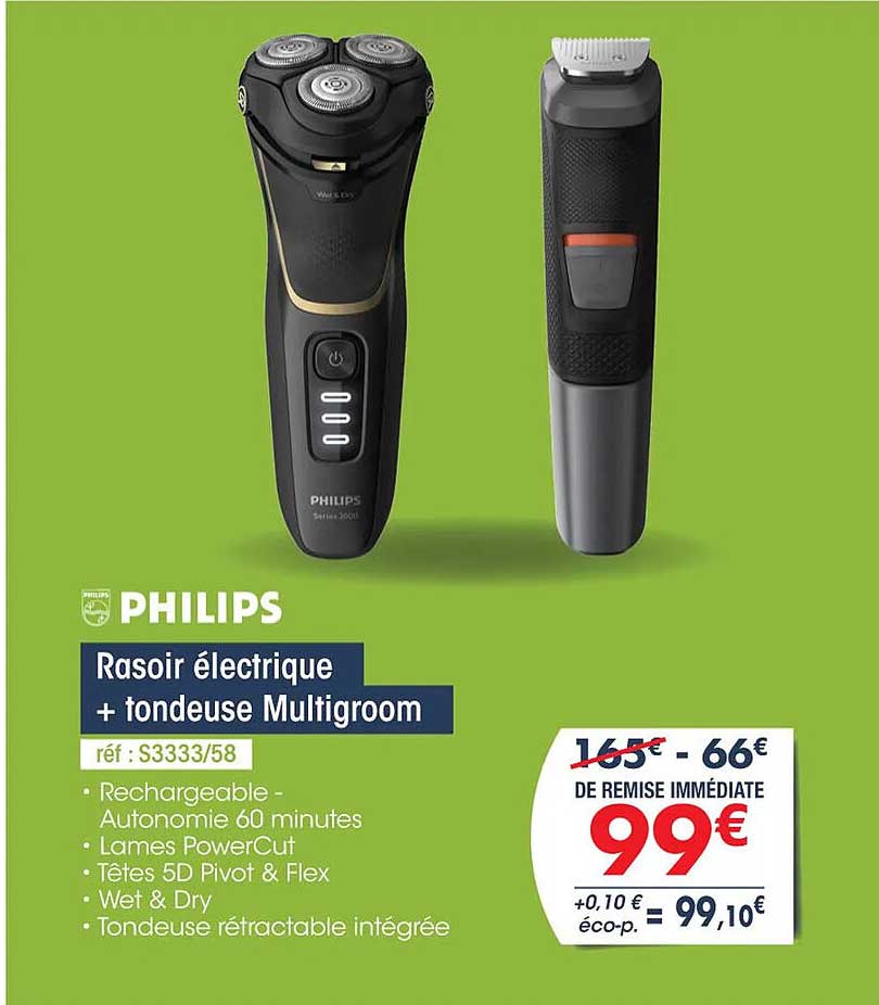 philips rasoire électrique + tondeuse multigroom
