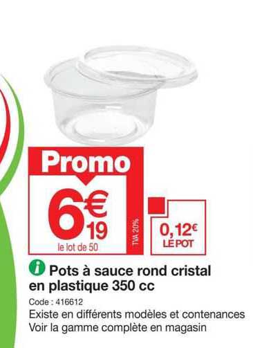 pots à sauce rond cristal en plastique 350 cc