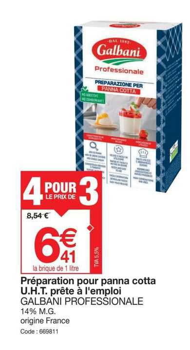 préparation pour panna cotta u.h.t. prête à l'emploi galbani professionale
