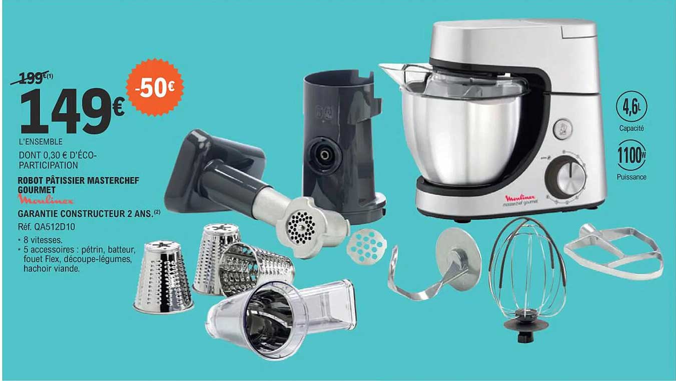 robot pâtissier masterchef gourmet moulinex