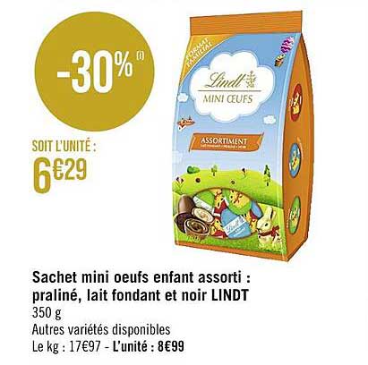 Sachet Mini Oeufs Enfant Assorti : Praliné, Lait Fondant Et Noir Lindt