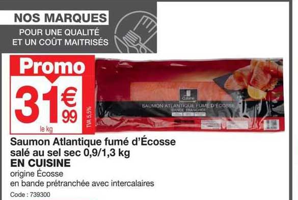 saumon atlantique fumé d'écosse salé au sel sec 0,9/1,3 kg en cuisine