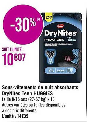 sous-vêtements de nuit absorbants drynites teen huggies