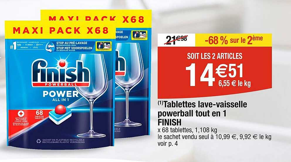 tablettes lave-vaisselle powerball tout en 1 finish