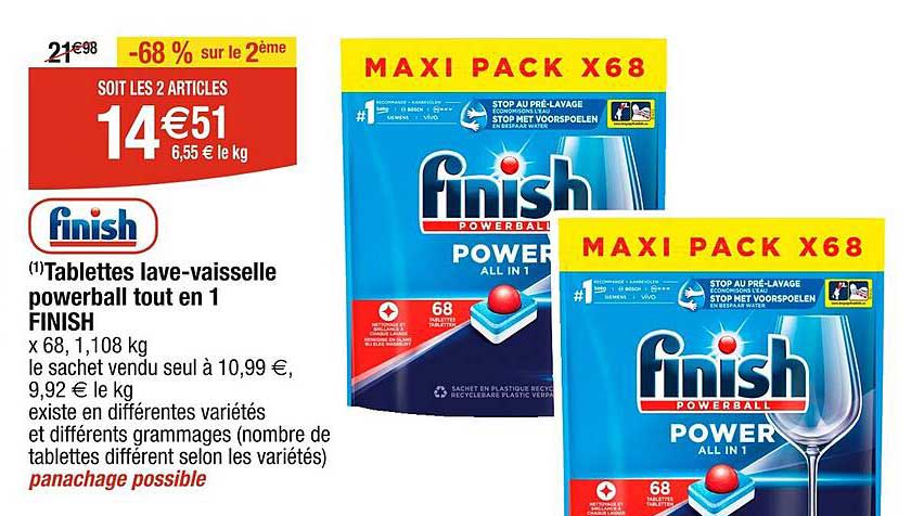 tablettes lave-vaisselle powerball tout en 1 finish