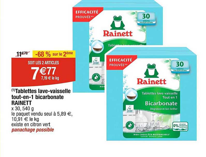 tabletts lave-vaisselle tout-en-1 bicarbonate rainett