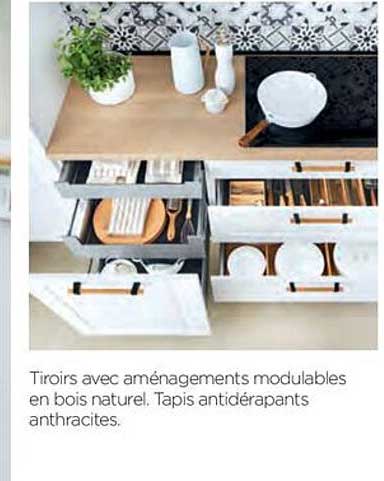 tiroirs avec aménagements modulables en bois naturel tapis antidérapants anthracites