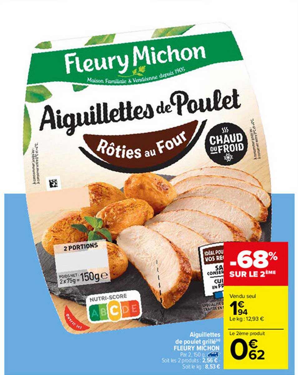 aiguillettes de poulet grillé fleury michon