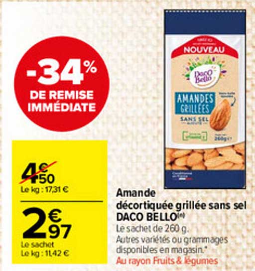 amande décortiquée grillée sans sel daco bello