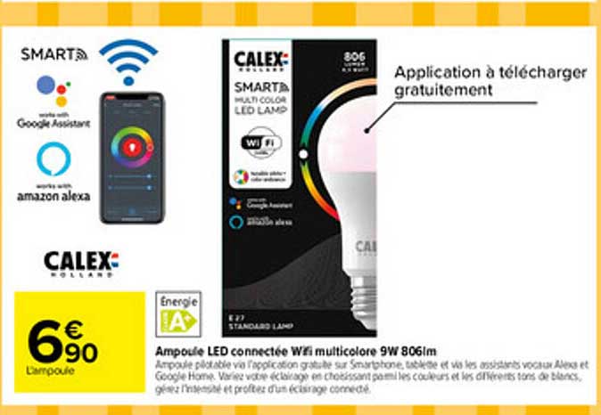 ampoule led connectée wifi multicolore 9w 806lm
