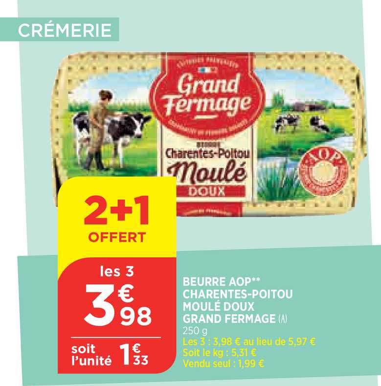 beurre aop charentes-poitou moulé doux grand fermage