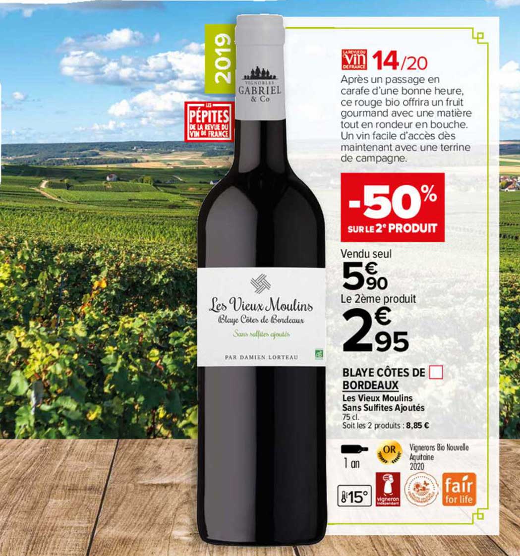 blaye côtes de bordeaux les vieux moulins sans sulfites ajoutés