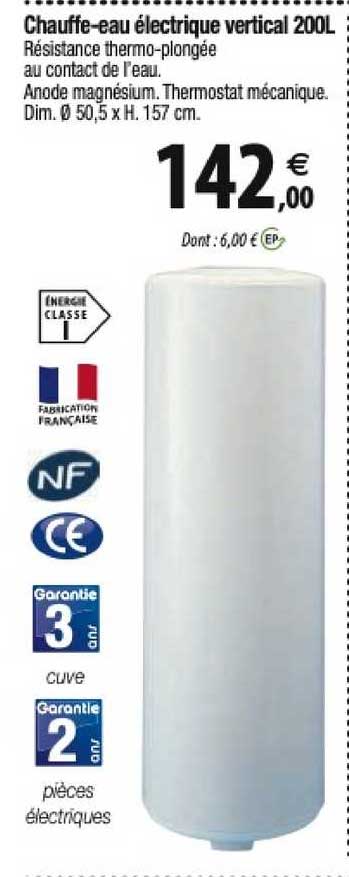 chauffe-eau électrique vertical 200l
