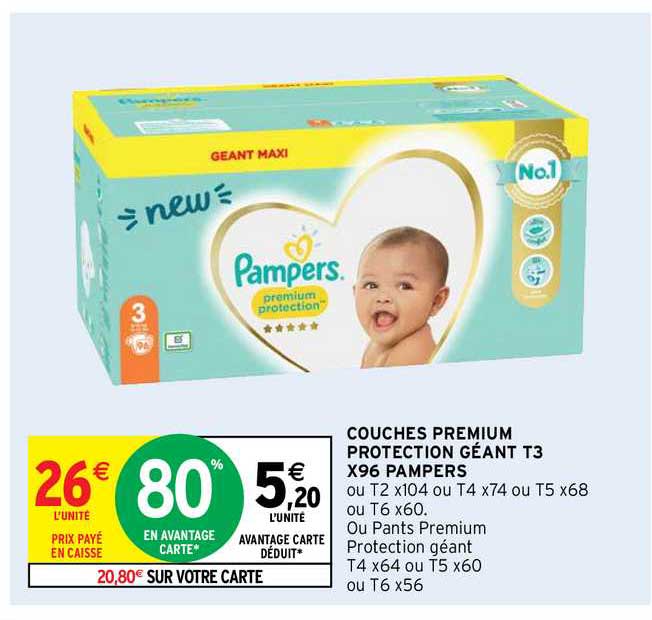 couches premium protection géant t3 x96 pampers