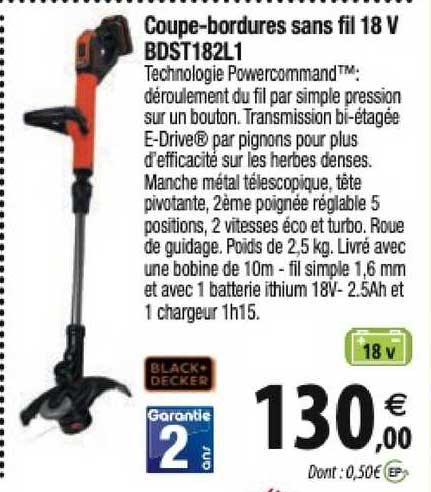 coupe-bordures sans fil 18 v bdst182l1 black+decker