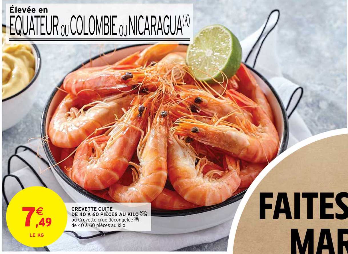 crevette cuite de 40 à 60 pièces au kilo