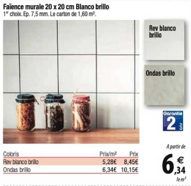 faïence murale 20 x 20 cm blanco brillo