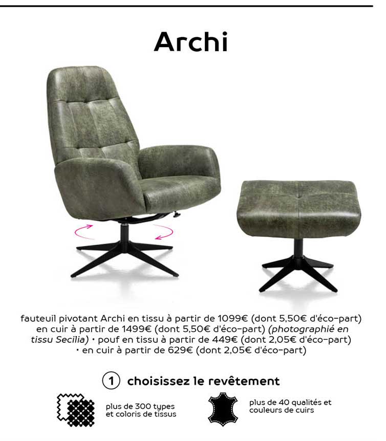 fauteuil pivotant archi en tissu