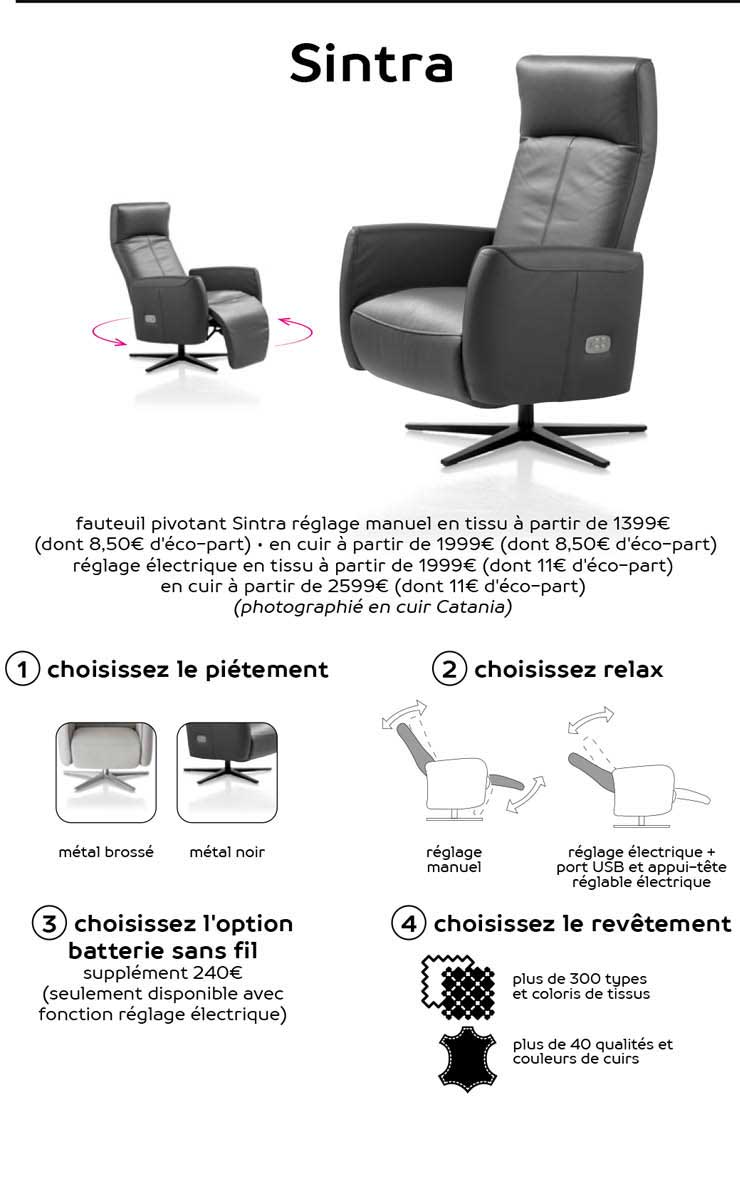 fauteuil pivotant sintra réglage manuel en tissu