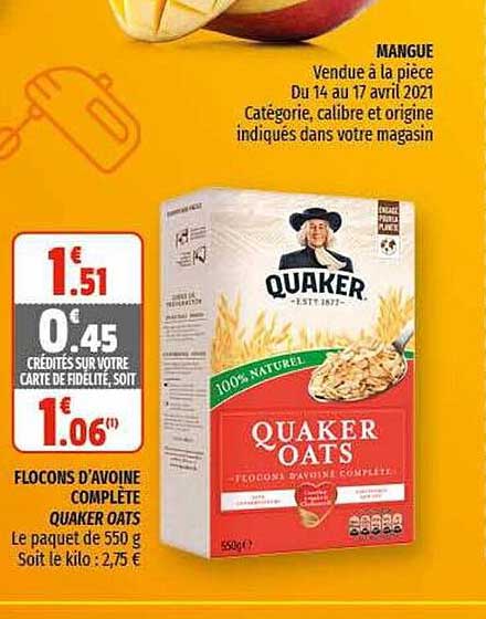flocons d'avoine complète quaker oats