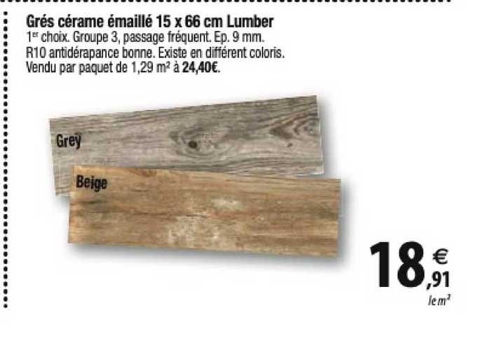grés cérame émaillé 15 x 66 cm lumber