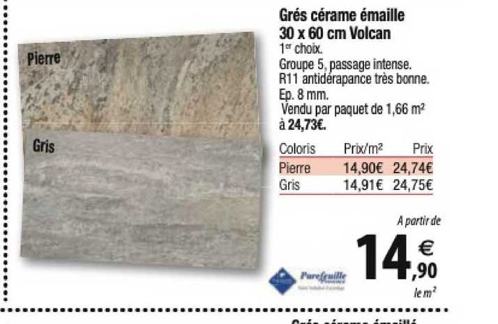 grés cérame émaillé 30 x 60 cm volcan
