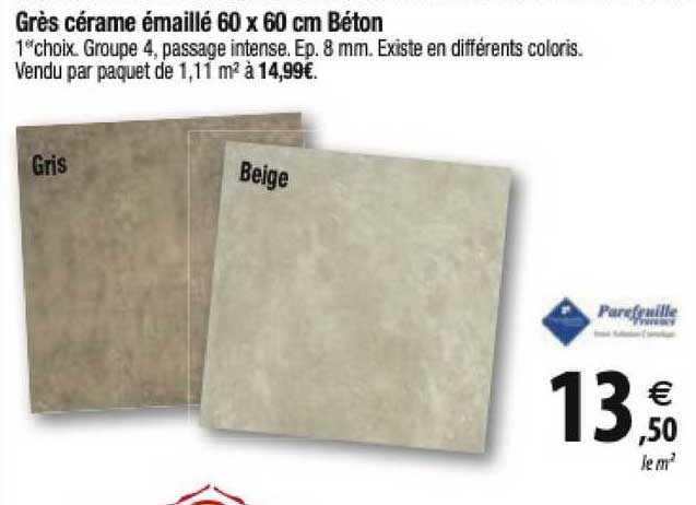 grès cérame émaillé 60 x 60 cm béton