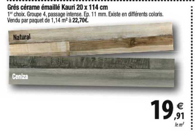 grés cérame émaillé kauri 20 x 114 cm