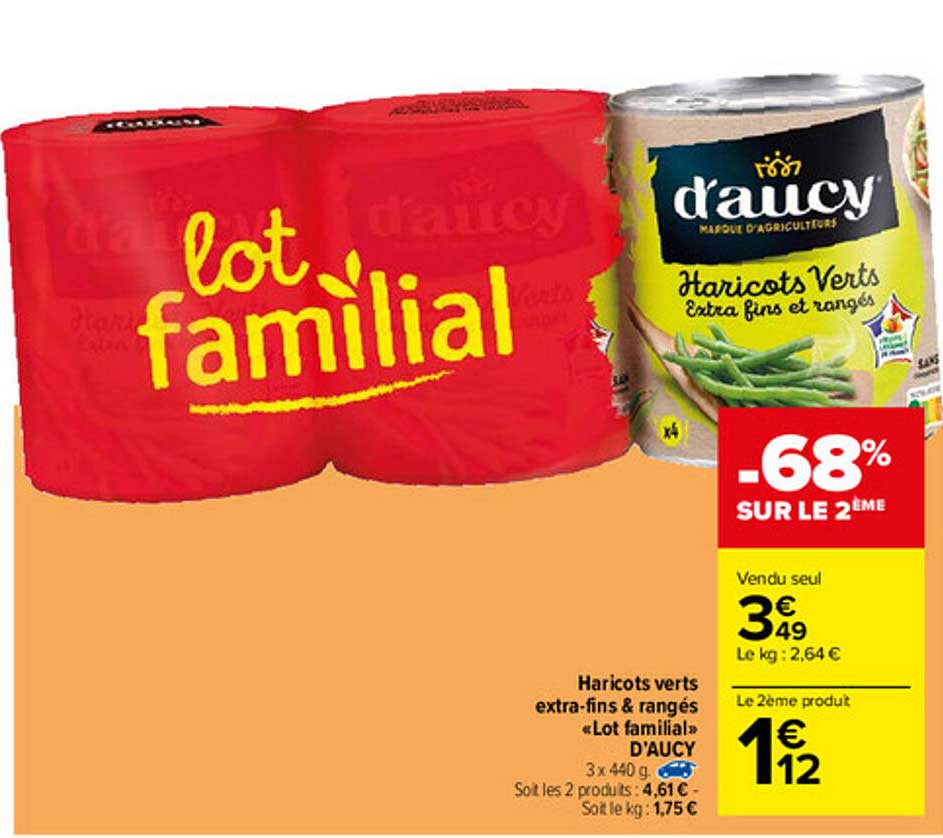 haricots verts extra-fins & rangés «lot familial» d'aucy