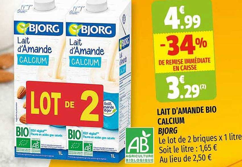 lait d'amande bio calcium bjorg