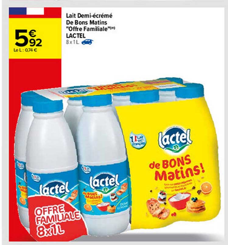 lait demi-écrémé de bons matins «offre familiale» lactel