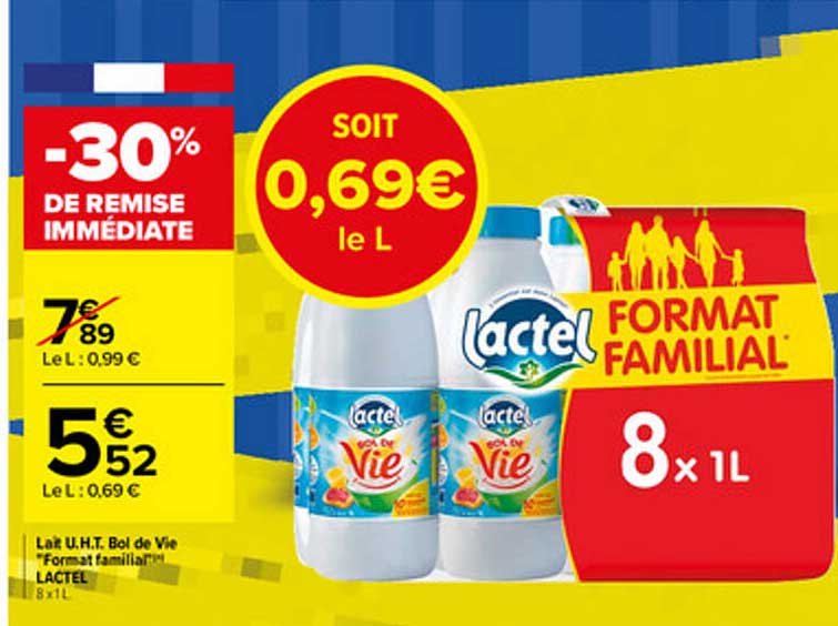 lait u.h.t. bol de vie "format familial" lactel