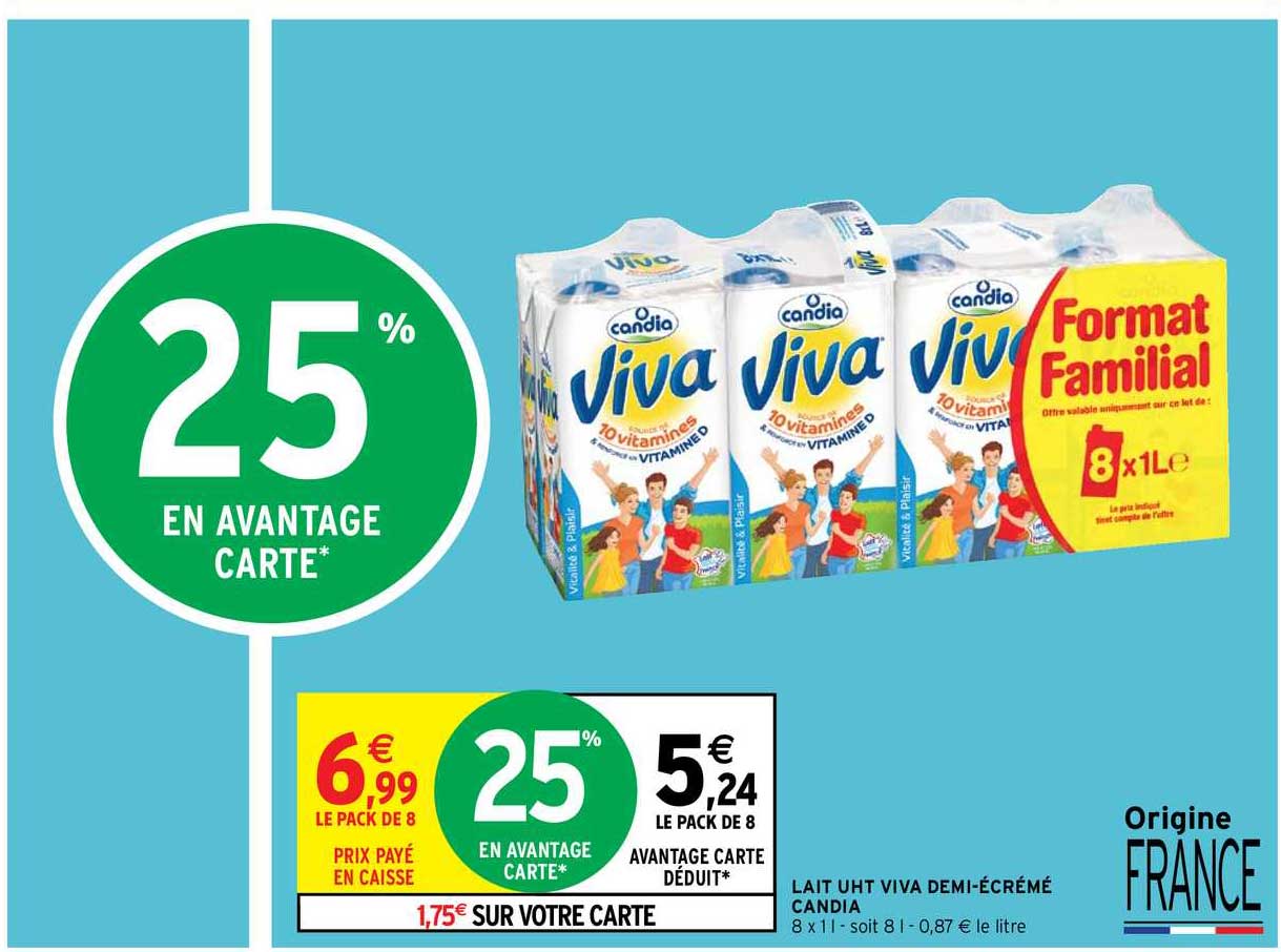 lait uht viva demi-écrémé candia
