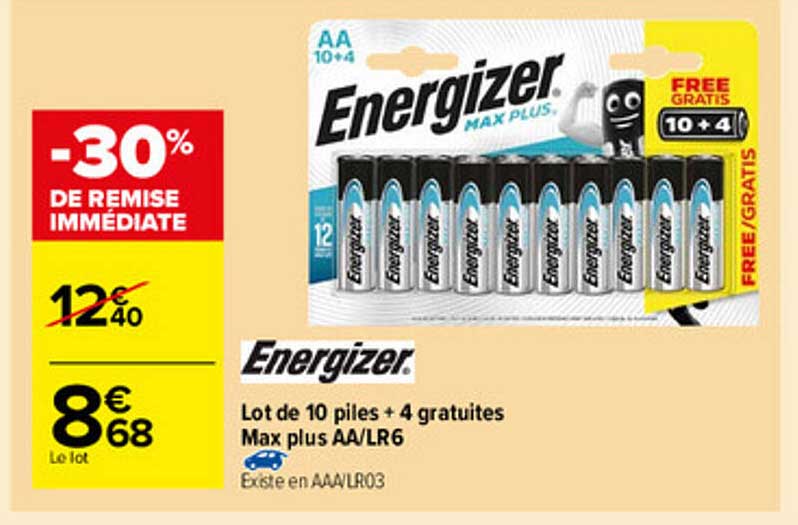 lot de 10 piles + 4 gratuites max plus aa-lr6 energizer