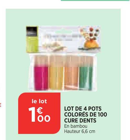 lot de 4 pots colorés de 100 cure dents
