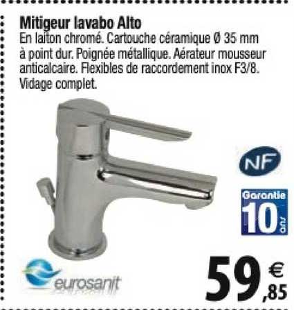 mitigeur lavabo alto eurosanit