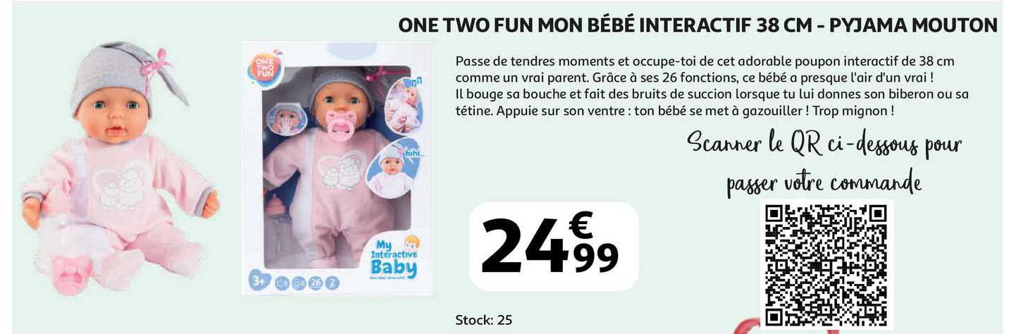 One Two Fun Mon Bébé Interactif 38 Cm - Pyjama Mouton
