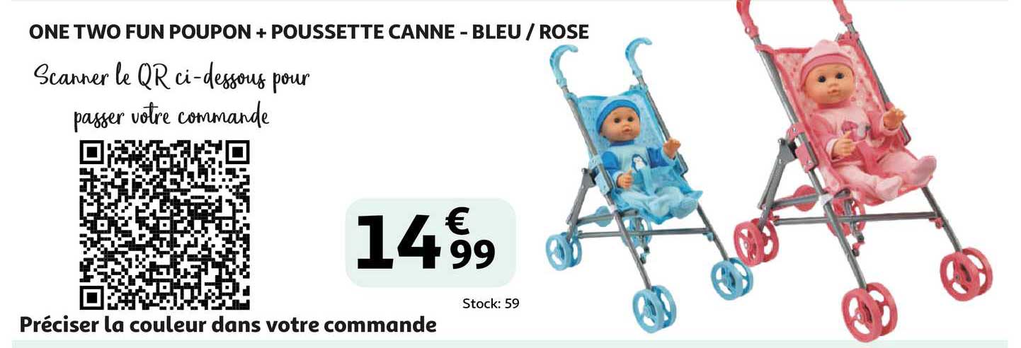 one two fun poupon + pousette canne - bleu - rose