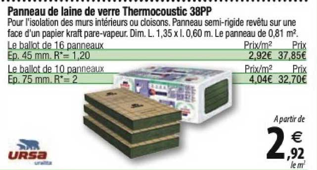 Panneau De Laine De Verre Thermocoustic 38pp Ursa