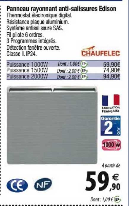 panneau rayonnant anti-salissures edison chaufelec