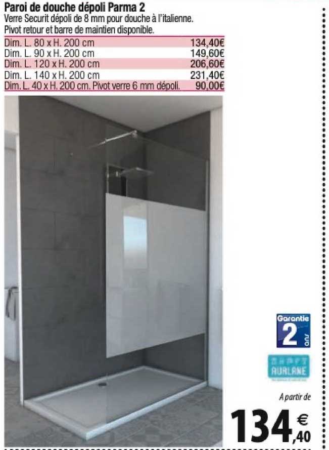 paroi de douche dépoli parma 2