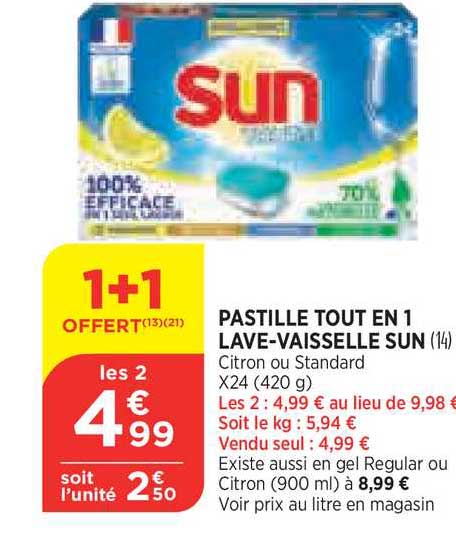 pastille tout en 1 lave-vaisselle sun