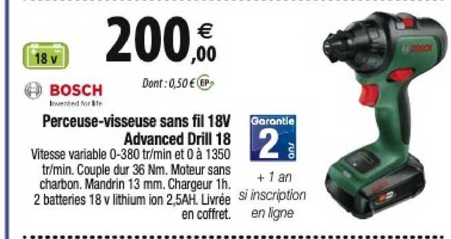 perceuse-visseuse sans fil 18v advanced drill 18 bosch