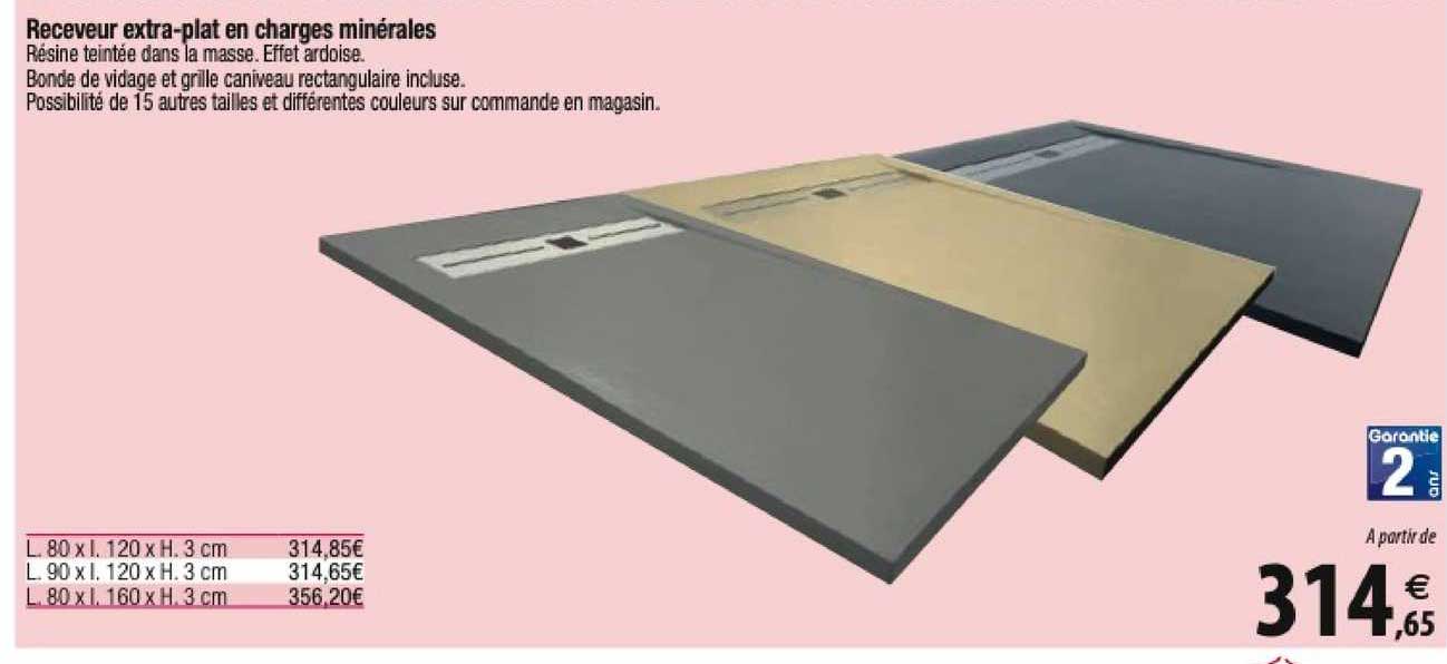 receveur extra-plat en charges minérales