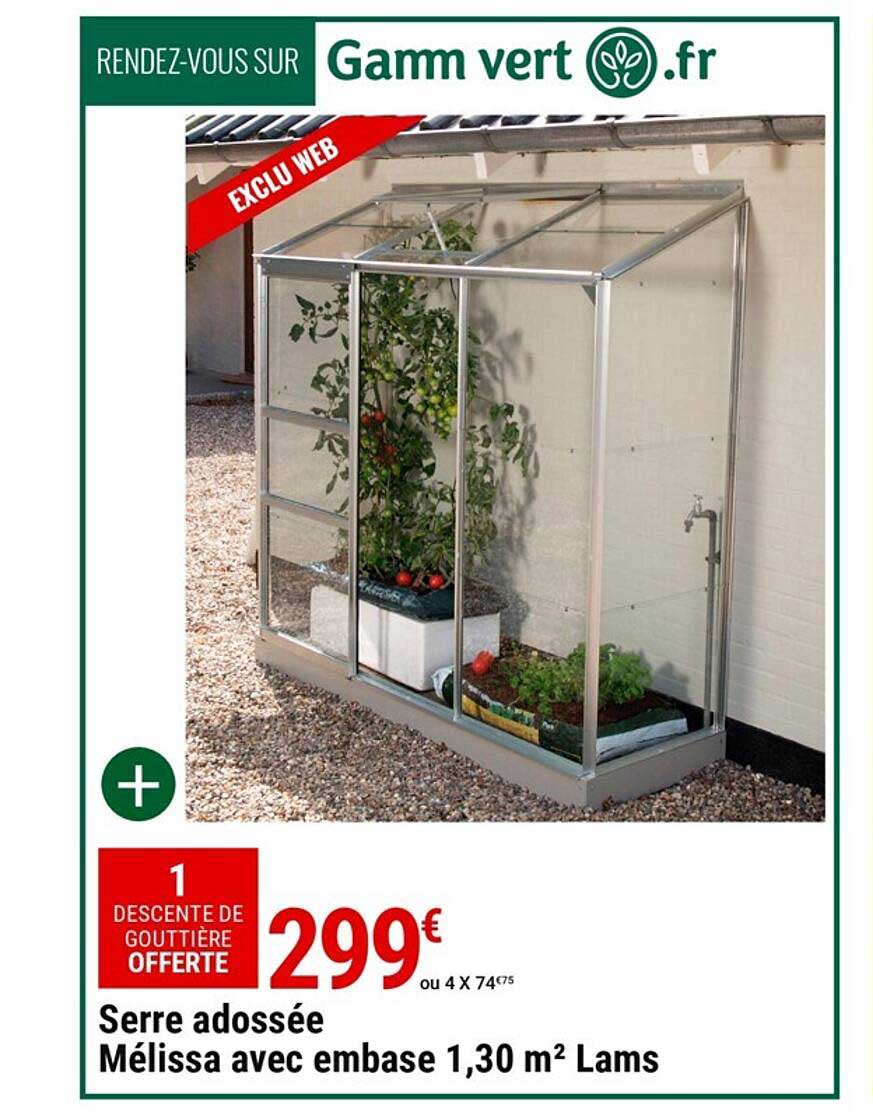 serre adosée mélissa avec embase 1,30 m² lams