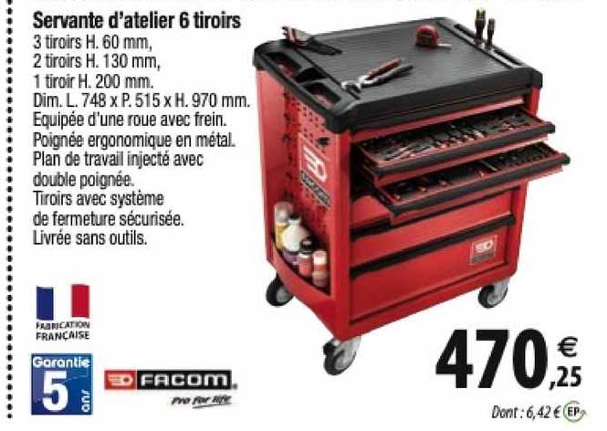 servante d'atelier 6 tiroirs facom